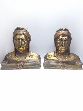 Vintage Pompeian Bronze Dante Bookends – Bronze Clad 1920s Art Deco Pair